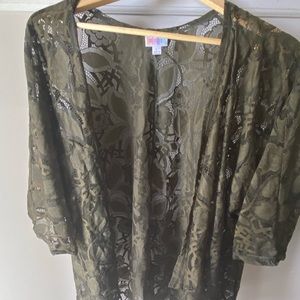 LuLaRoe olive green lace Lindsay cardigan